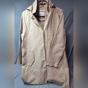 A New Day Women’s Trench Coat Small Tan Water Repellant Removable Hood Tie Back